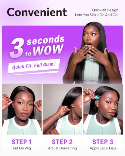 13x6 Glueless Wigs Human Hair Pre Plucked Pre Cut Upgraded Ear-to-Ear HD Lace Front Wigs Human Hair Glueless Wear and Go Drawstring Straight Frontal Wig with Tapes 220% Density 20 Inch