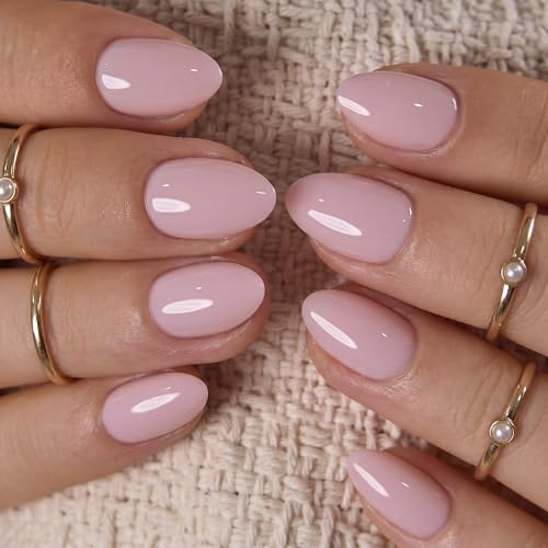 Trilumity Extra Lasting Reusable Nude Extra Short Almond Soft Gel - Nude Pink Press On Nails