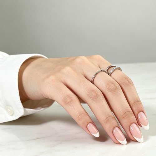 Trilumity Glossy French Tip Reusable Short Almond Soft Gel - Nude Pink Press On Nails