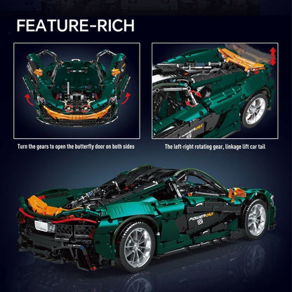 Trilumity Dark Green Beast McLaren P1 Supercar, Electric Air suspension Building Block Set, 1:8 Scale, Remote Control, 3,239-Piece