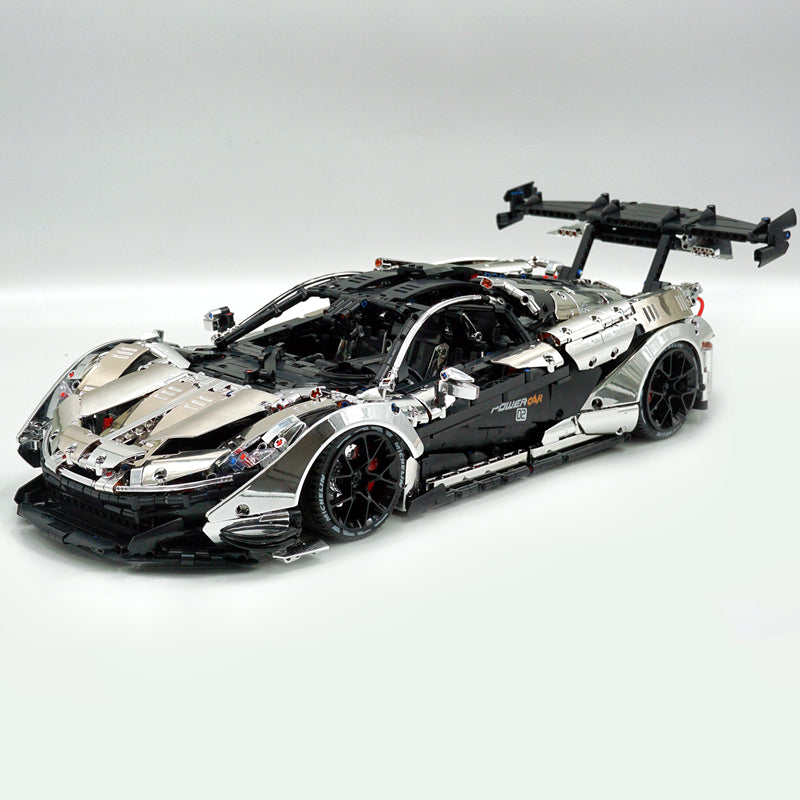 Trilumity Motorized Building Block Set: 1: 8 British Hybrid Hypercar Silver Plating Supercar Building Sets with Remote Control, Electric lift tail