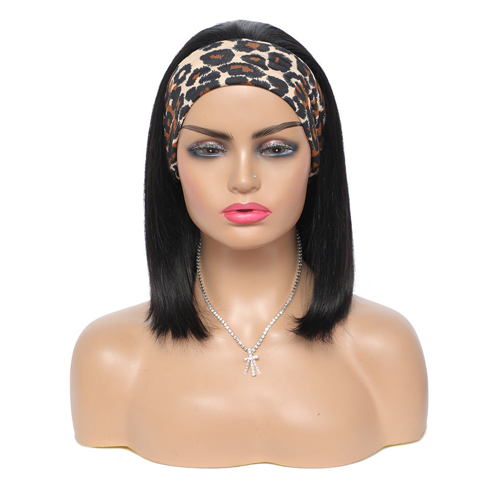 Trilumity Straight Headband Wig in Natural Black, cap and adjustable band construction