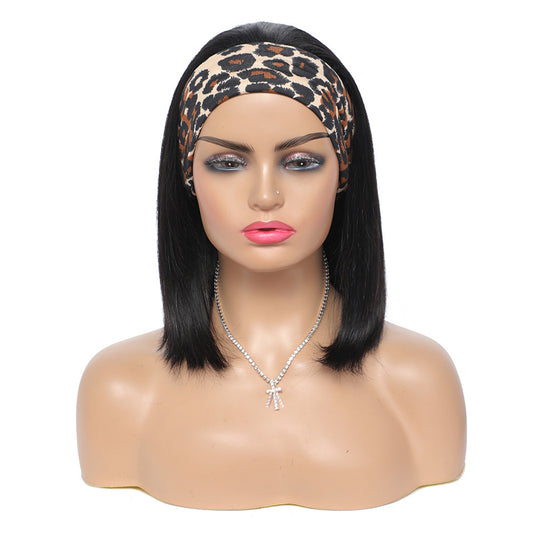 Trilumity Straight Headband Wig in Natural Black, cap and adjustable band construction