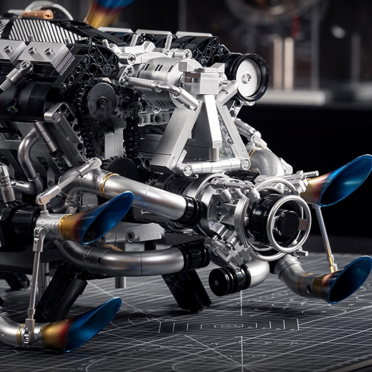 Trilumity Building Block Set: Burnt Blue V8 Performance Engine | Premium Motorised Engine Model | 1:8 Scale | 2774-Piece