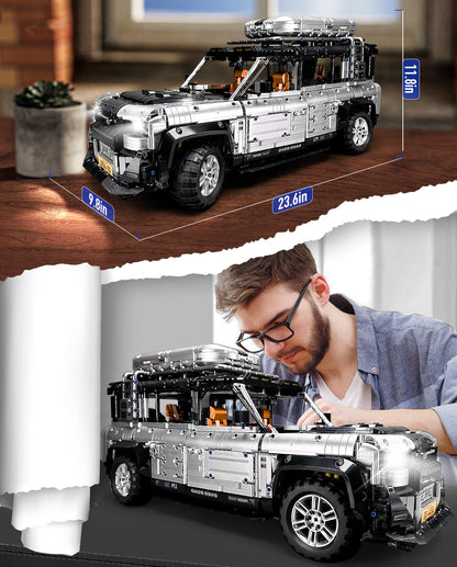Trilumity Building Block Set: 1:8 Land Rover Defender 110 Silver Off-Road | Ultimate Detailed Set | Remote Controlled (5268-Piece)