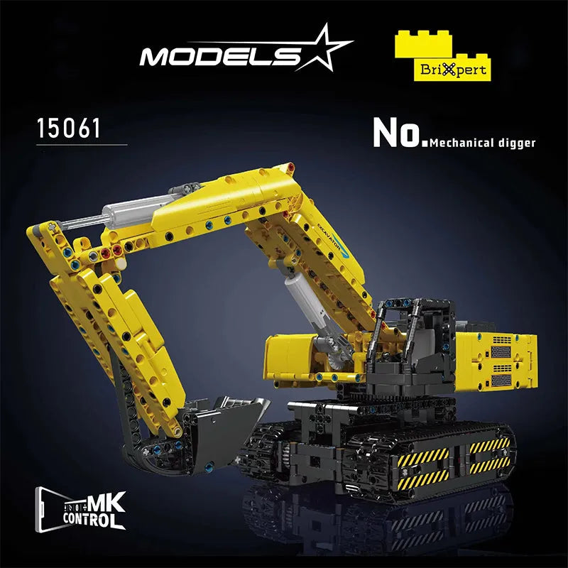 Mould King MOC Building Block Set: Motorized Yellow Mechanical Digger, Model 15061