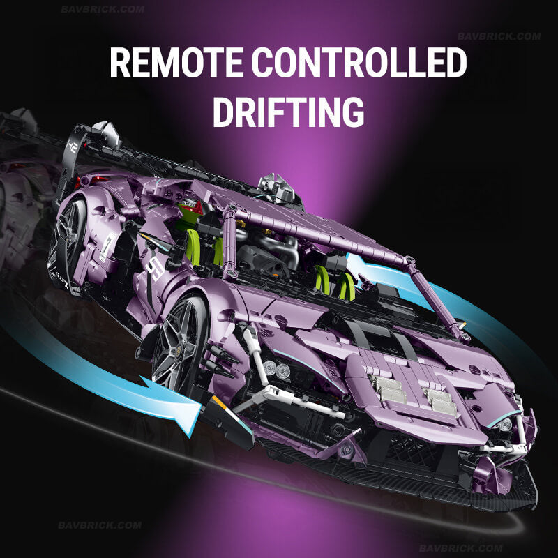 Trilumity Building Block Set: 1:10 Drifting Edition Italian Bull L539 Lightning Hybrid | Remote Controlled Drifting Italian Bull | Metallic Purple