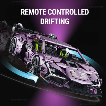 Trilumity Building Block Set: 1:10 Drifting Edition Italian Bull L539 Lightning Hybrid | Remote Controlled Drifting Italian Bull | Metallic Purple