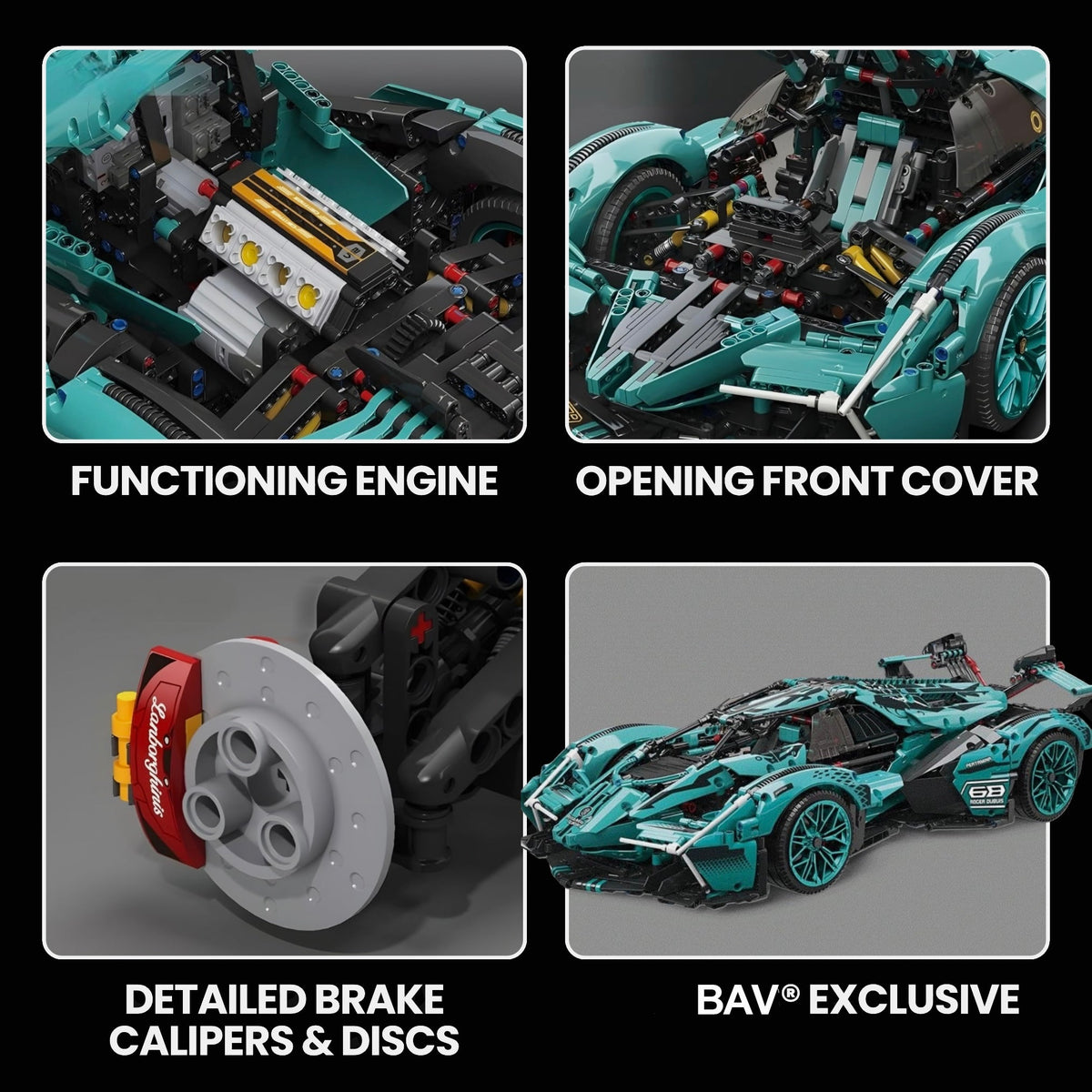 Trilumity Motorized Building Block Set: 1:8 Scale |Limited Edition V12 Italian Concept Futuristic Hypercar Model | 2528-Piece