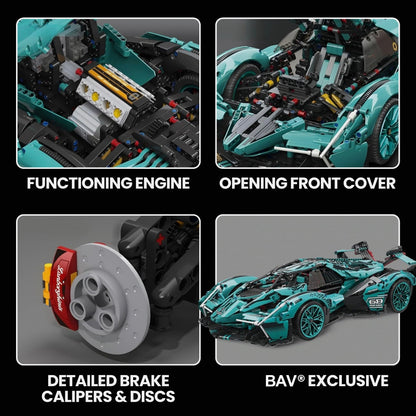 Trilumity Motorized Building Block Set: 1:8 Scale |Limited Edition V12 Italian Concept Futuristic Hypercar Model | 2528-Piece