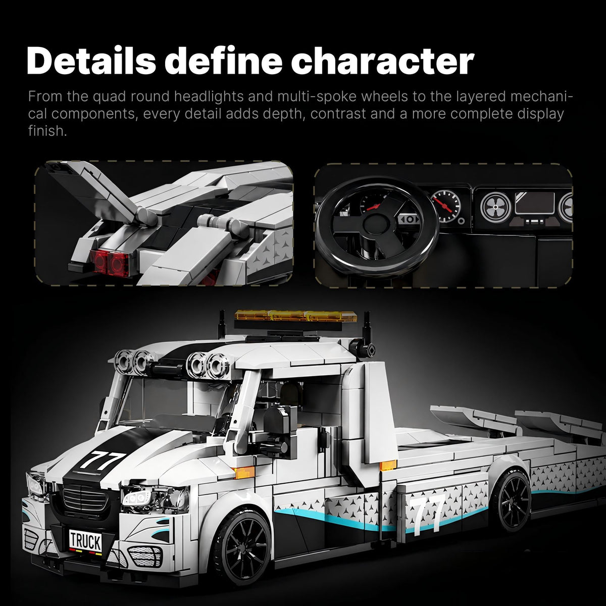 Trilumity Building Block Set: Flatbed Car Transporter | 672-Piece