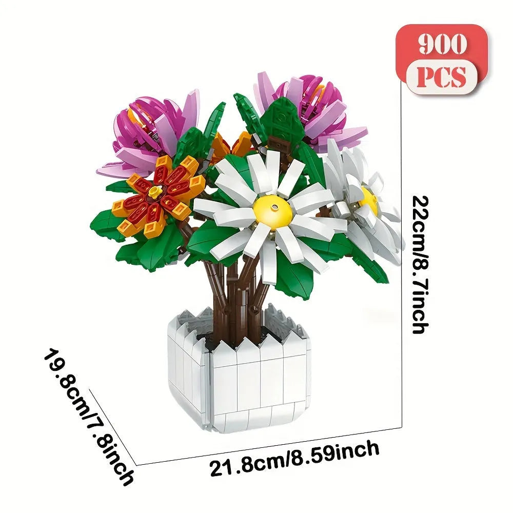 JieStar Building Block Set: Chrysanthemum Potted Plant, Model JJ9036