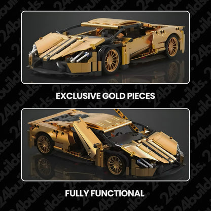 Trilumity Building Block Set: 1:14 Gold Lamborghini P1 Sports Car Sets, Collectable Model for Boys Men Teens (1309-Piece)