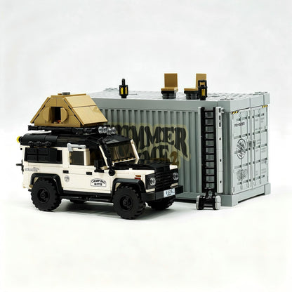 Trilumity Building Block Set: Land Rover Defender Camper | British Camper Off‑Roader with Container Display Case(676-Piece)