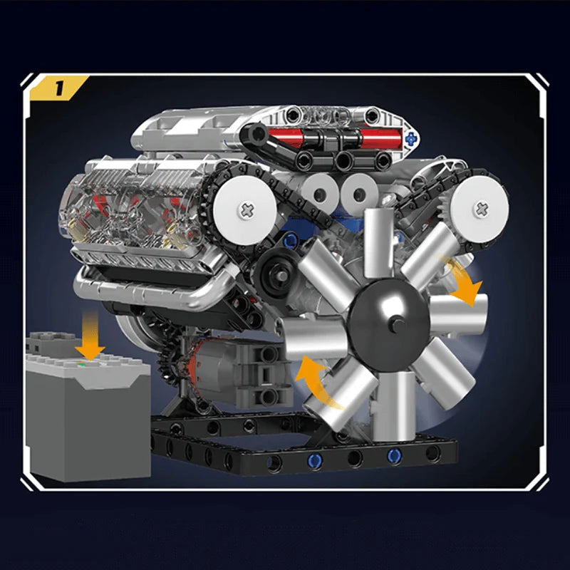 Trilumity Building Block Set: Motorised V8 Engine (534-Piece)
