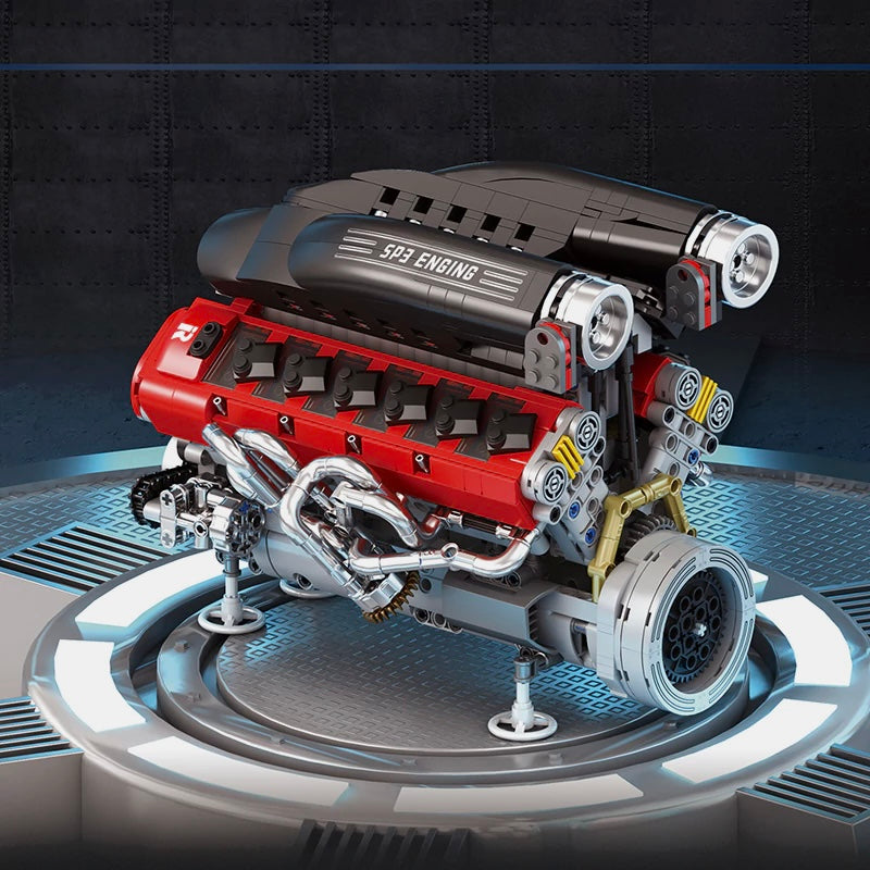 Trilumity Building Block Set: Italian V12 Hypercar Engine | Motorised Supercar Engine Model | 1240-Piece