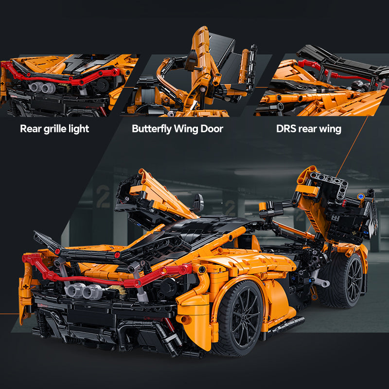 Trilumity Motorized Building Block Set: 1: 8 British Woking Hypercar Smiling W1 Building Sets, Rear wing linked air suspension, Butterfly Wing Door