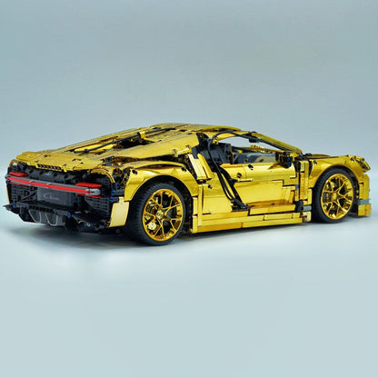 Trilumity Bugatti Chiron, Custom Modified Electroplated Mirror Gold Version Building Block Set, 1:8 Scale, Remote Control, 4,031-Piece