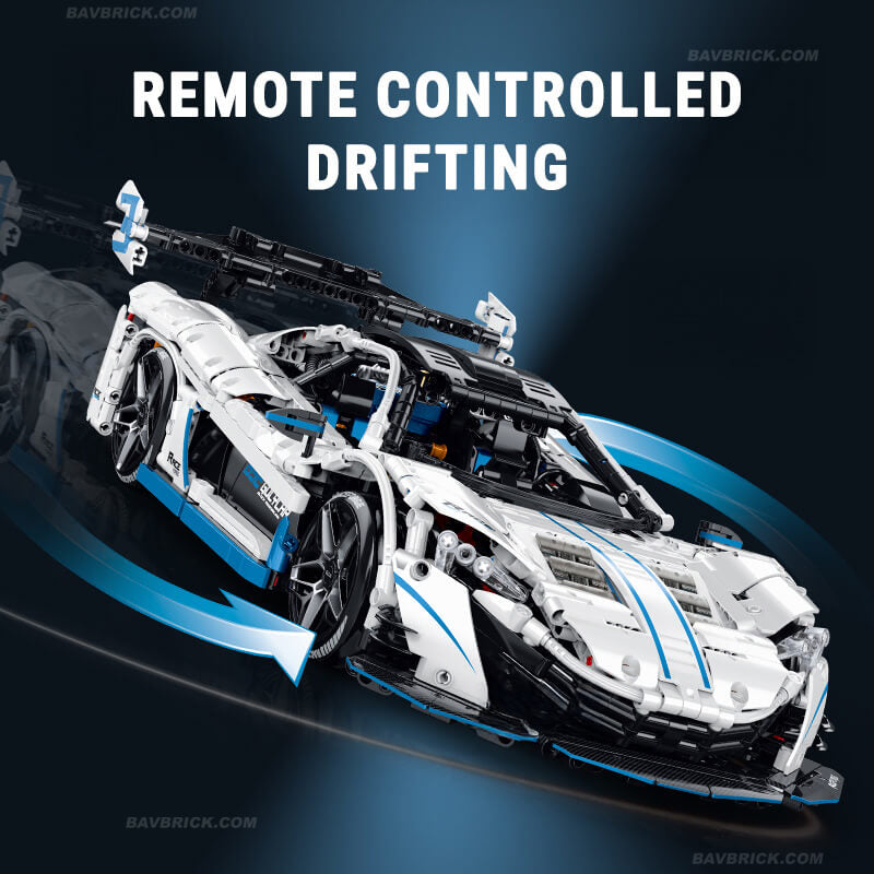 Trilumity Motorized Building Block Set: 1:10 Drifting Edition British Hybrid Hypercar | Remote-Controlled British Supercar | Metallic White Paint