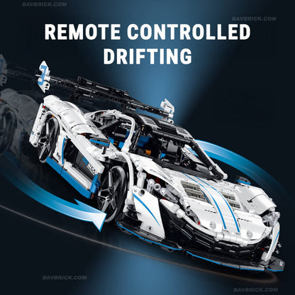Trilumity Motorized Building Block Set: 1:10 Drifting Edition British Hybrid Hypercar | Remote-Controlled British Supercar | Metallic White Paint
