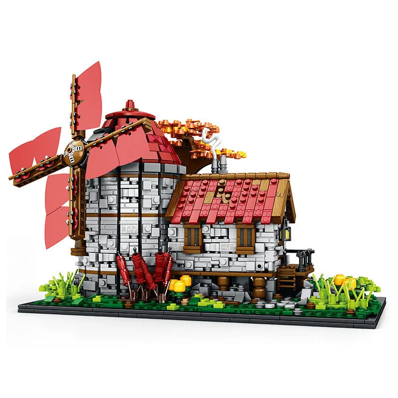 Reobrix MOC Building Block Set: European Century MOC Medieval Windmills Town, Model R66014