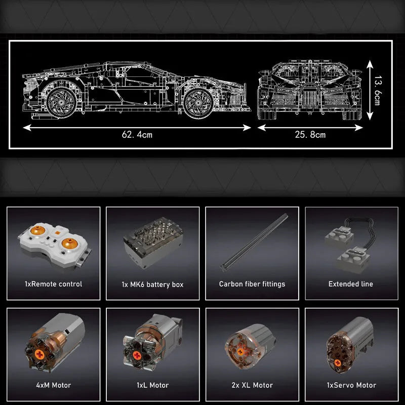 Mould King MOC Building Block Set: Motorized Bugatti La Voiture Noire Racing Car, Model 13163