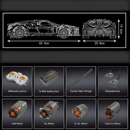 Mould King MOC Building Block Set: Motorized Bugatti La Voiture Noire Racing Car, Model 13163