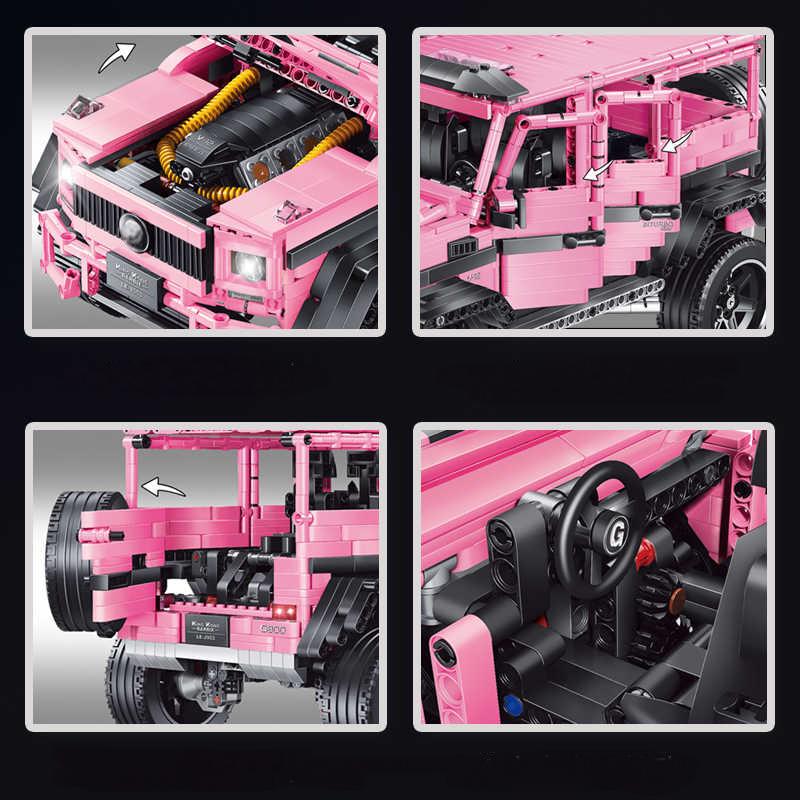 Trilumity Building Block Set: 1:8 Pink Mercedes-Benz G800 4×4 Squared Brabus (2687+Piece)