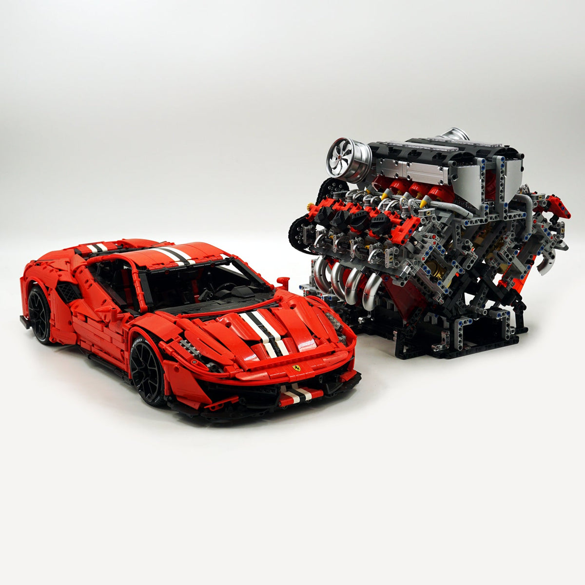 Trilumity Motorized Building Block Set: The Ultimate F488 V8 Engine (2717-Piece)