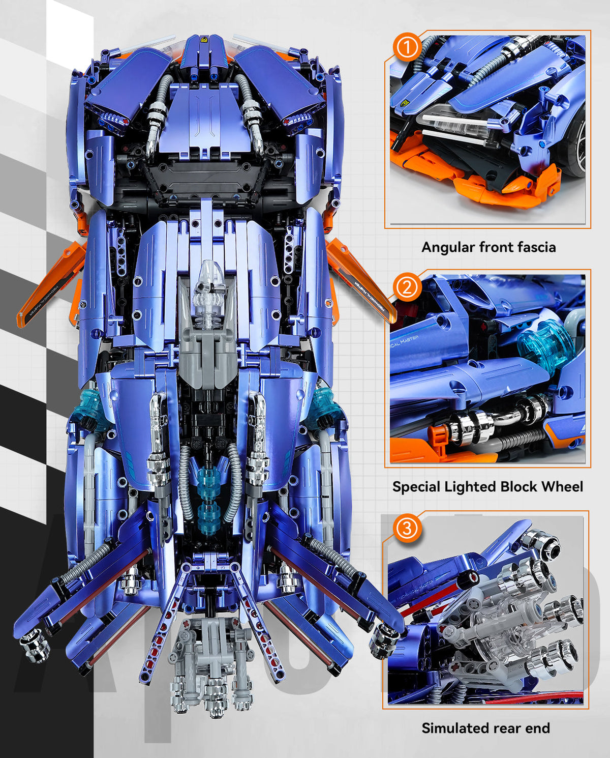 Trilumity Building Block Set: 1: 10 Apollo X1 Modified Version with Remote Control, Drift, Color Light Wheels, Jet Propulsion, Armor Explosion Mode
