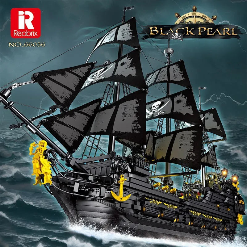 Reobrix MOC Building Block Set: Pirates Of Caribbean MOC Black Pearl Ship, Model RE66036