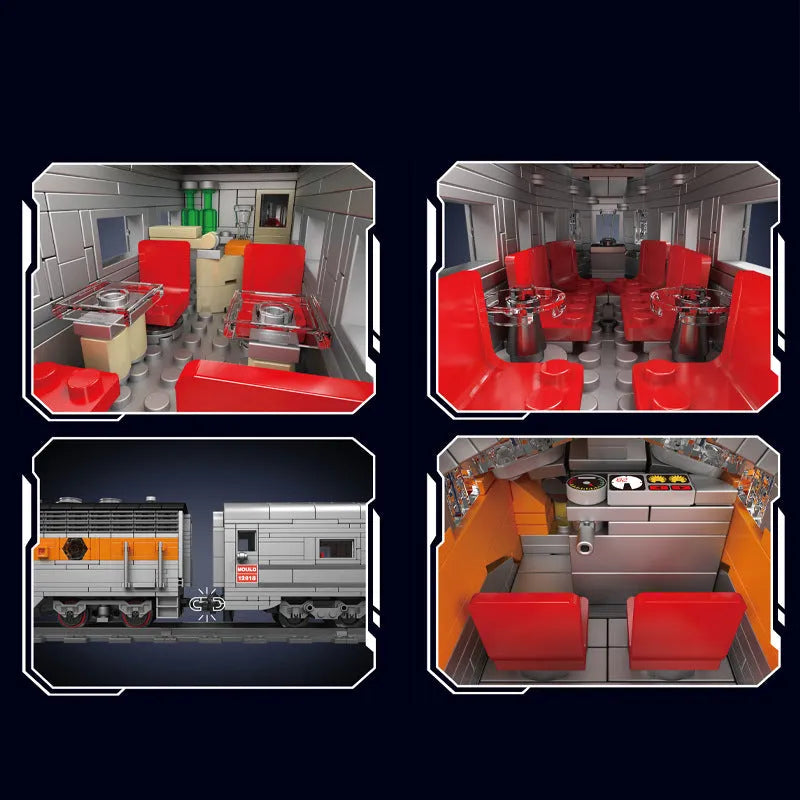 Mould King Motorized Building Block Set: USA EMD F7 WP Diesel Locomotive Train, Model K12018