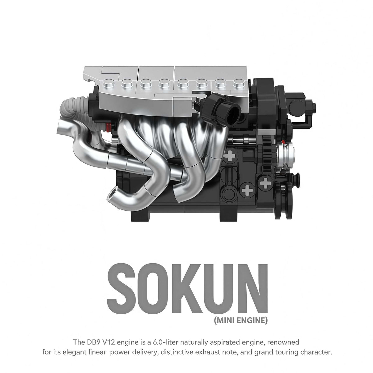 Trilumity Building Block Set: Aston Martin Db9 V12 Engine | Home Decor (375-Piece)