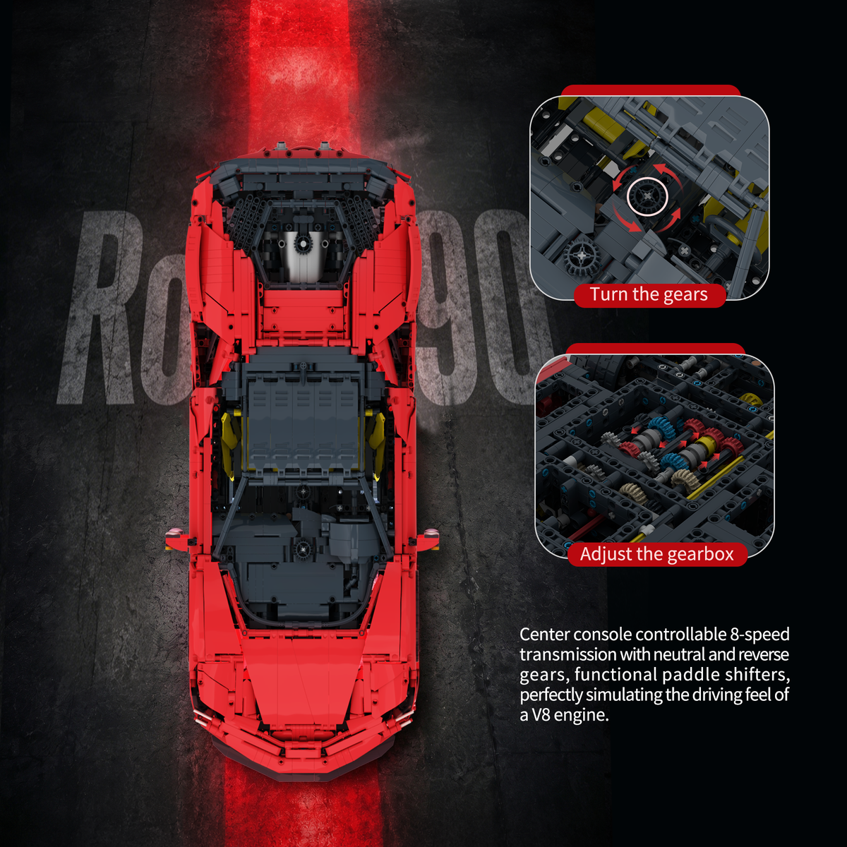 Trilumity Building Block Set: 1:8 Ferrari Sf90 Hypercar | Mechanical Linkage Version (3797-Piece)