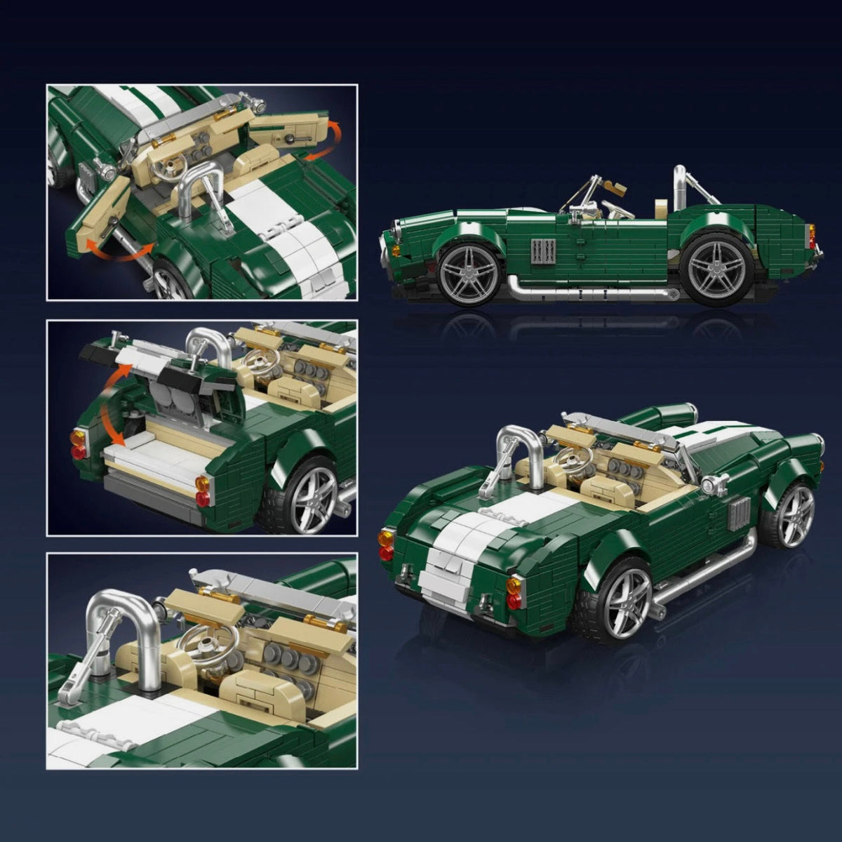 Trilumity Building Block Set: American V8 Classic Roadster | Vintage Open-Top Sports Car | 1:14 Scale | 1198-Piece