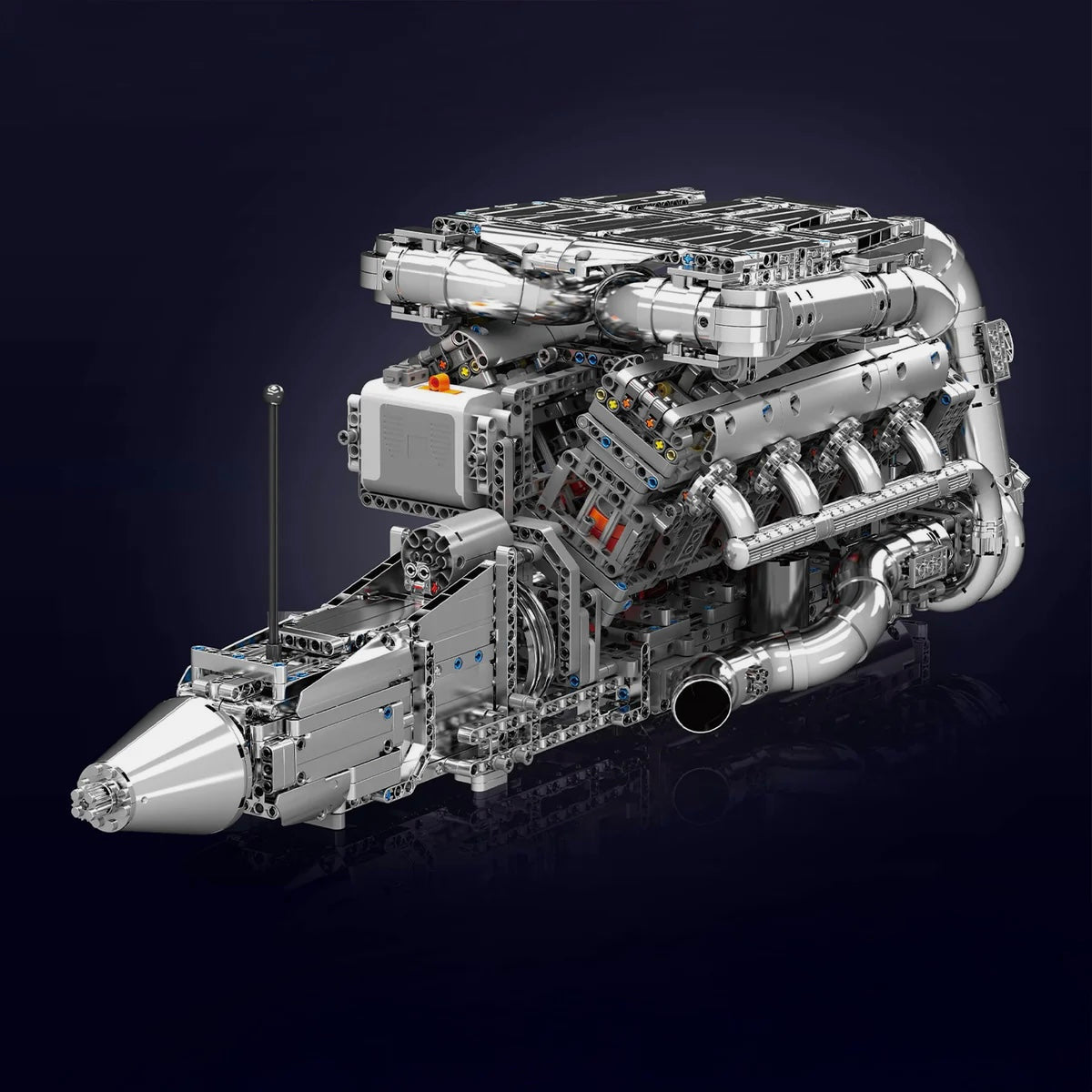 Trilumity Motorized Building Block Set: The Ultimate Chrome Twin Turbo V8 Engine & Gearbox (2899-Piece)