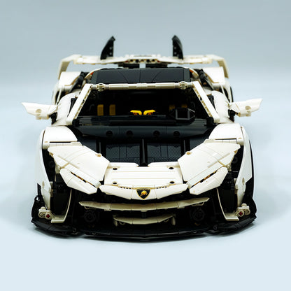 Trilumity Building Block Set: 1: 8 Sant'Agata V12 Farewell, White Goddess Version, Motorized Convertible Switch Mode, Full Vehicle Motorization