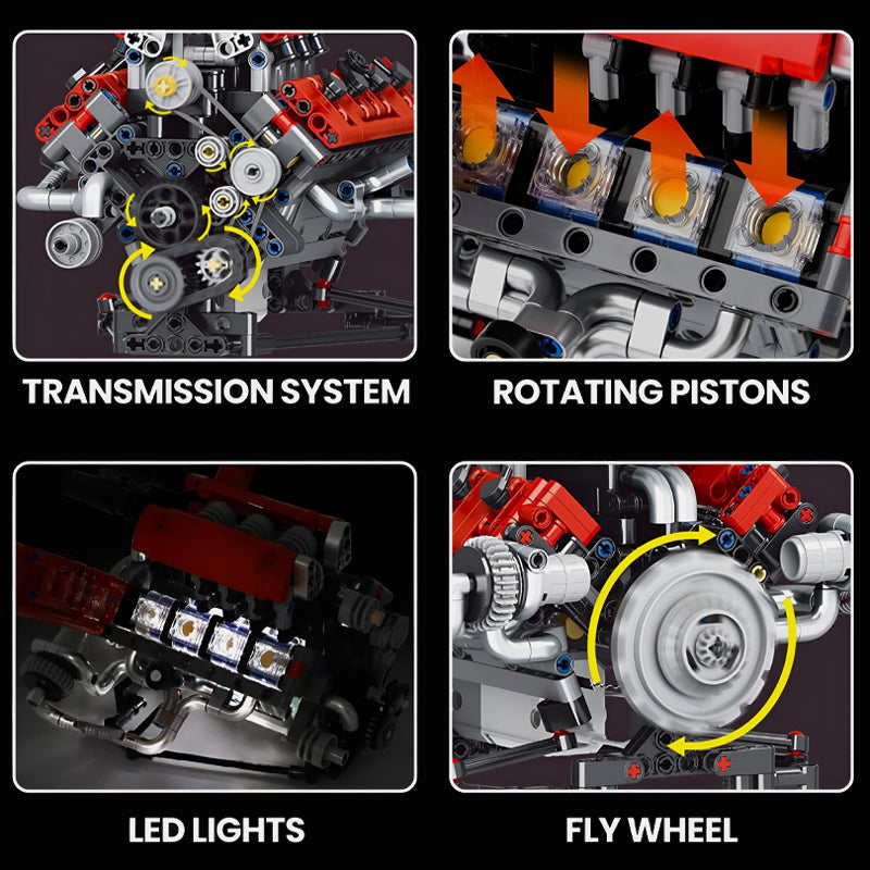 Trilumity Building Block Set: Motorised V8 Engine | 1:24 Scale | 664-Piece