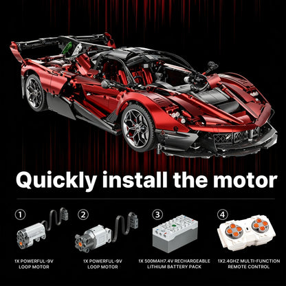 Trilumity Motorized Building Block Set: 1:8 The Ultimate Italian Hybrid Hypercar Evo | Pearl Red Painting Italian Flagship (4058Piece)