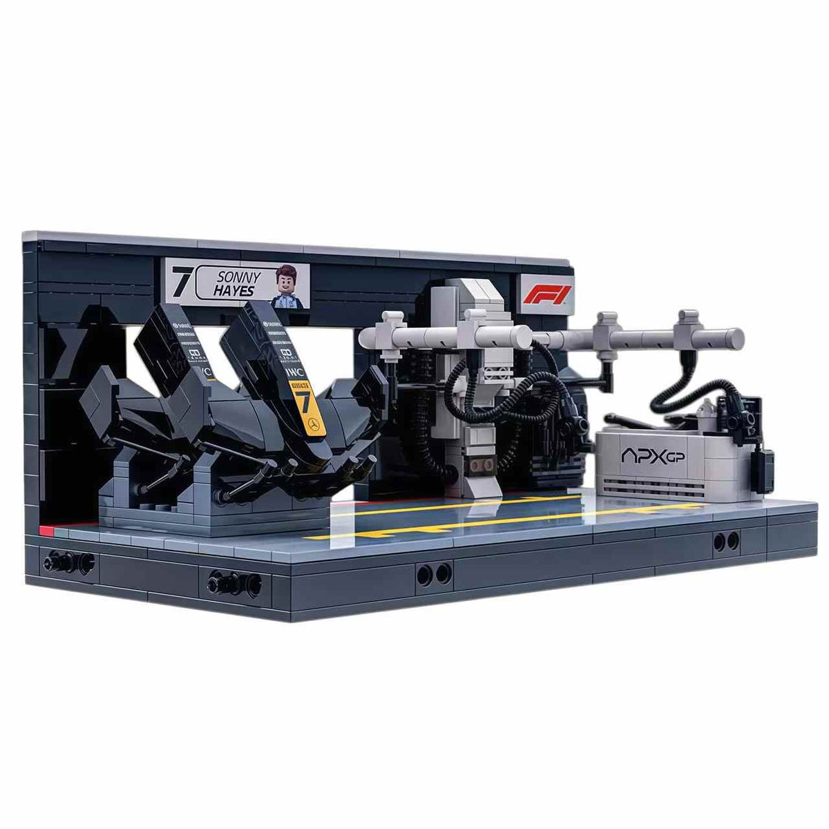 Trilumity Building Block Set: Apx Gp F1 Pit Lane Gate 7 | Includes a Complete Set of Stickers (489Piece)