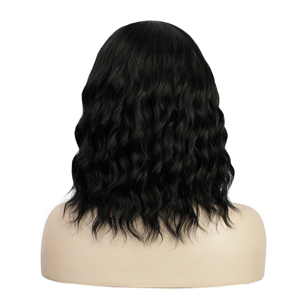 Trilumity Water Wave Wig with Bangs in Black, cap and adjustable band construction