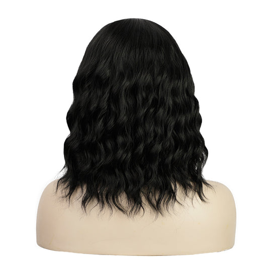 Trilumity Water Wave Wig with Bangs in Black, cap and adjustable band construction