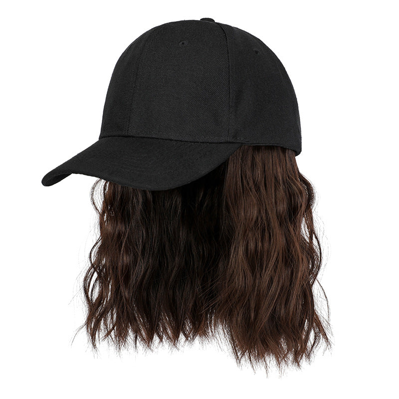 Trilumity Curly Baseball Cap Wig in Natural Black, back view