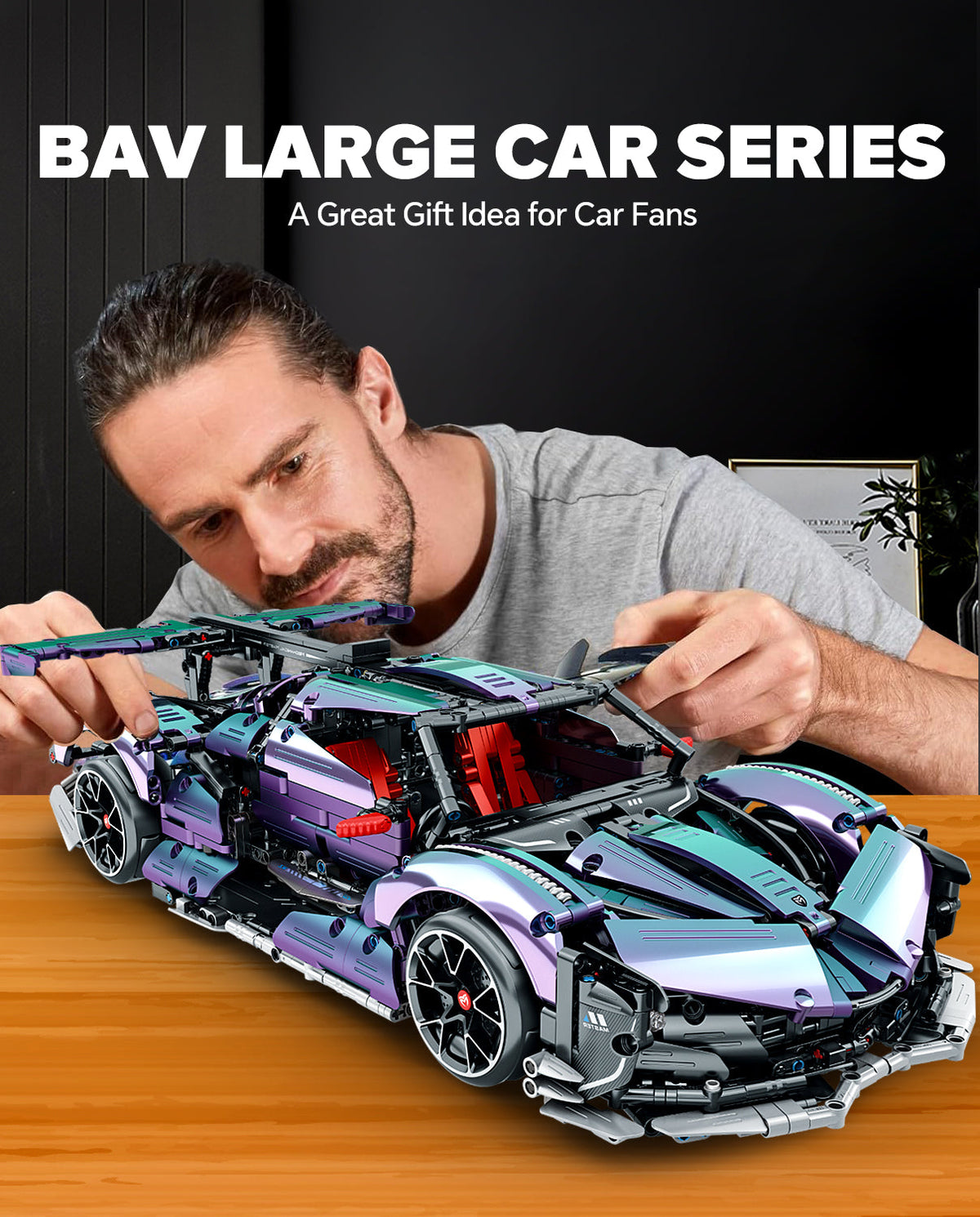 Trilumity Motorized Building Block Set: 1: 10 Apollo Super Plated Sports Car, Remote Control Drift, Electric Gullwing Doors, 2036-Piece