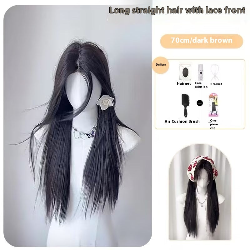 Trilumity Straight Lace Front Wig in Dark Brown, hairline close-up