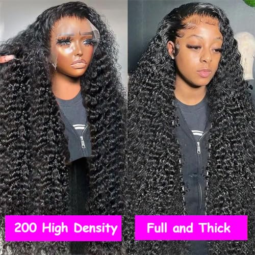 Trilumity 200 Density 13X4 Glueless Deep Wave 100% Human Hair - Natural Black Hair Replacement Wig