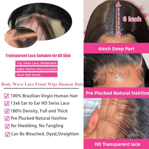 Trilumity 13X6 200 Density Front Body Wave Human Hair - Natural Black Hair Replacement Wig