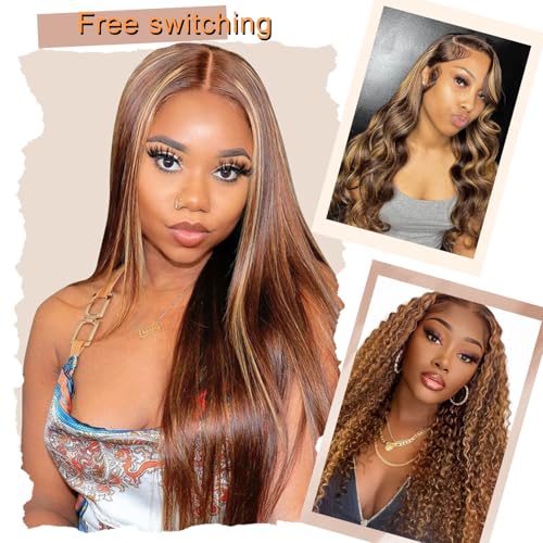 Trilumity Ombre 13X6 4/27 Highlight Body Wave 100% Human Hair - Honey Blonde Hair Replacement Wig