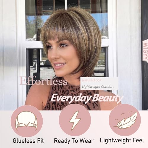 Trilumity Sandy Brown Blonde Bob Synthetic Fiber - Brown Hair Replacement Wig