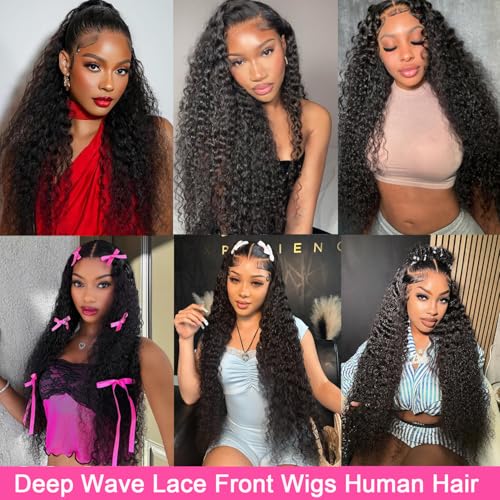 Trilumity 200 Density 13X6 Glueless Deep Wave 100% Human Hair - Natural Color Hair Replacement Wig